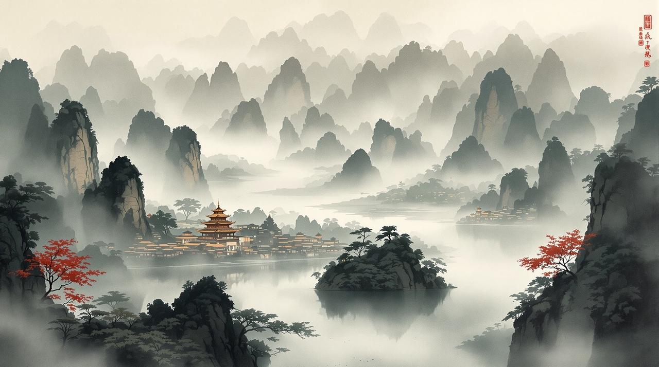 水墨山河横幅